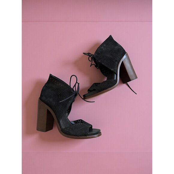 GIANNI BINI Black Laceup Peeptoe Heels Size 7 - Picture 1 of 9